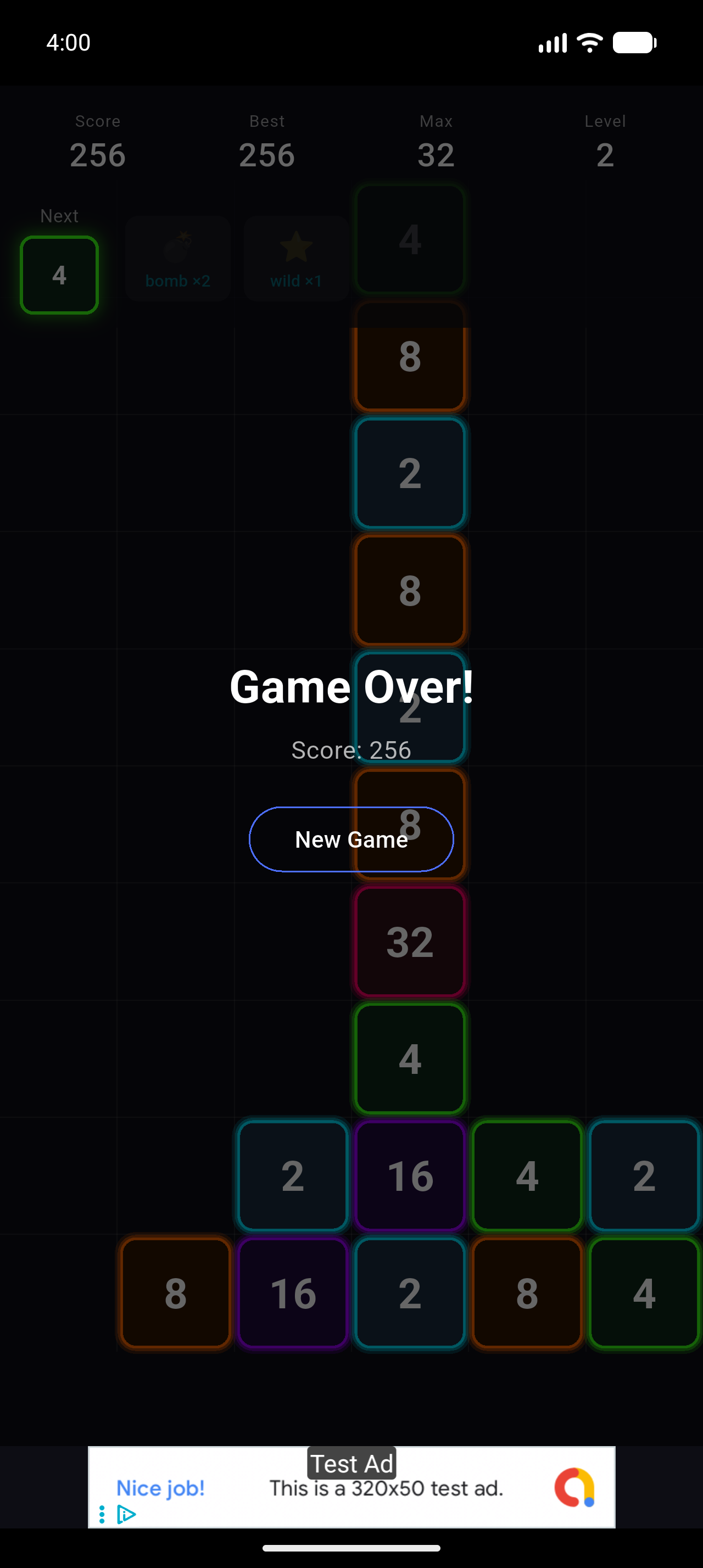 Game over screen